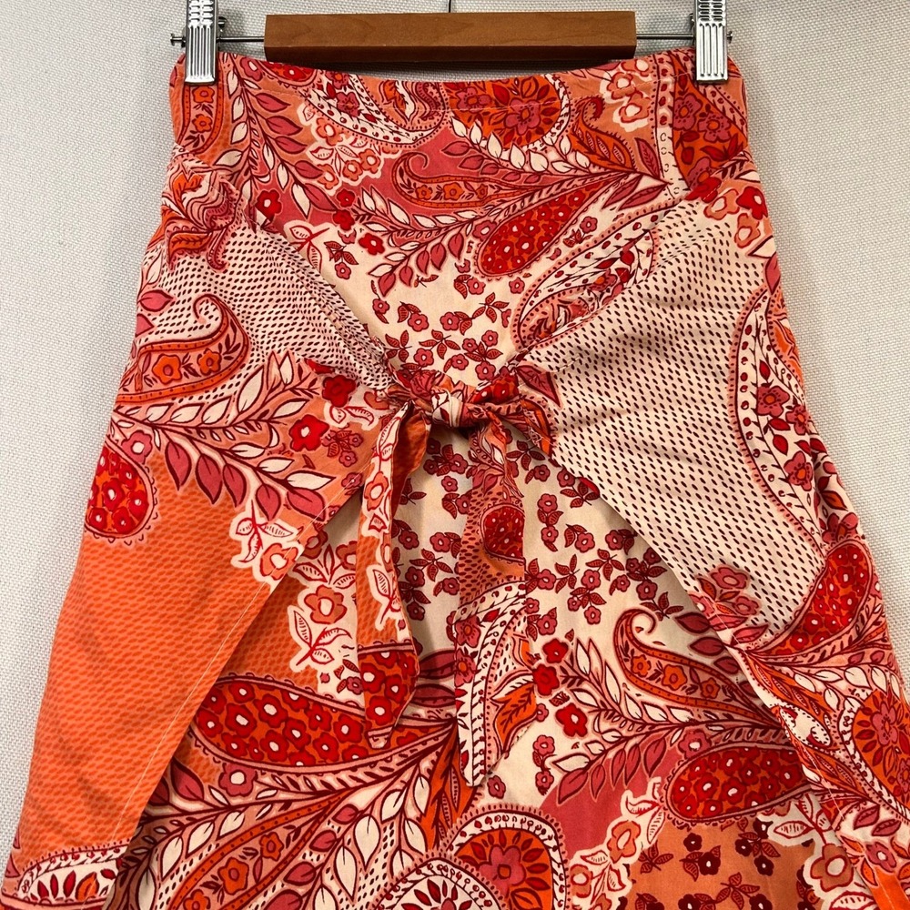 Patrons of Peace Boho Maxi Wrap Skirt L Orange Paisley Patchwork Festival Hippie - Picture 3 of 15